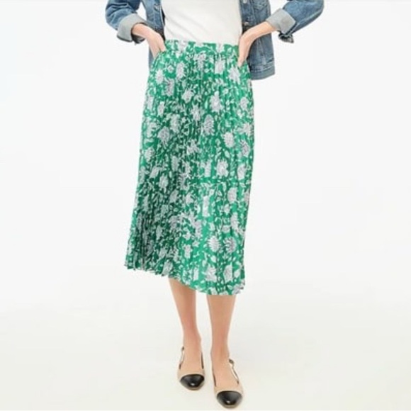 J. Crew Pleated Midi Skirt Floral Green Sz S - Picture 1 of 9
